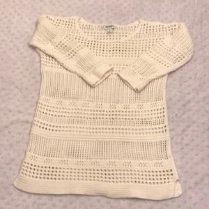 Cream 3/4 Quarter Sleeve  Crochet Sweater